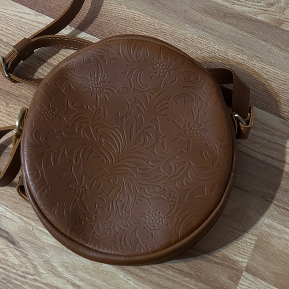 Round Brown Embossed Large Circle Crossbody Bag - Picture 5 of 8